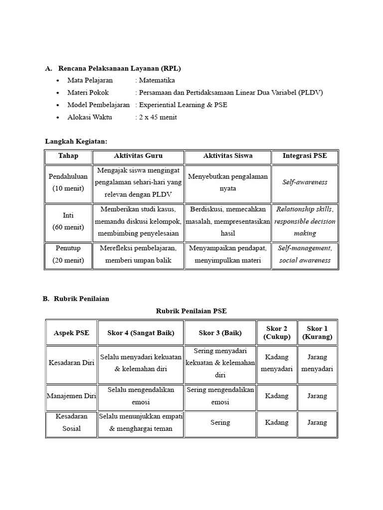 RPL Matematika: PLDV dan Penilaian PSE | PDF