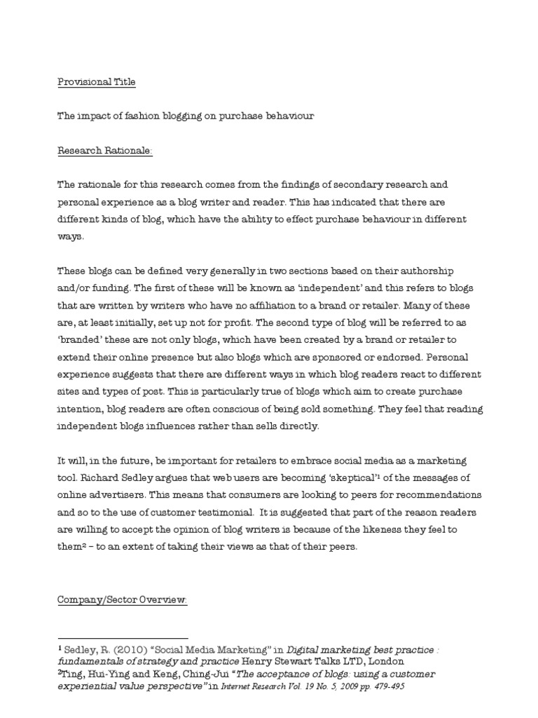 Dissertation Proposal Blog Fashion