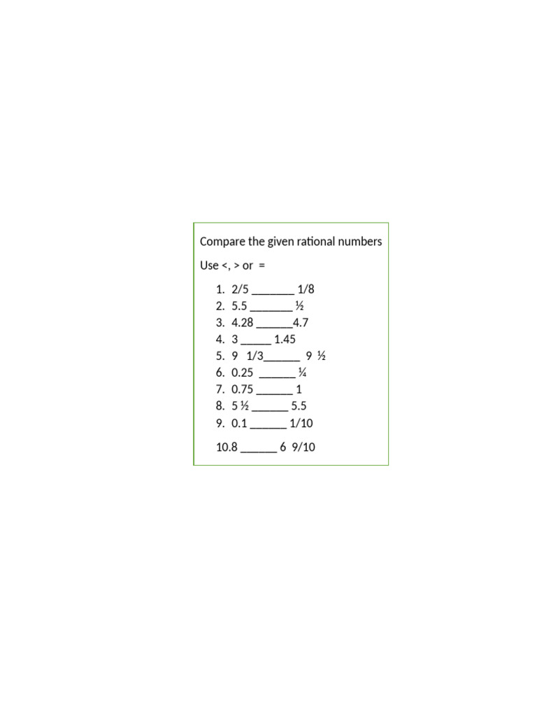 Comparing Rational Numbers Guide | PDF