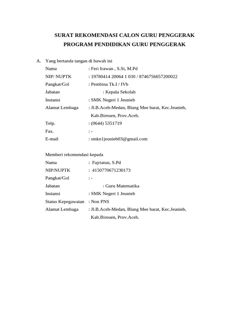 Rekomendasi Guru Penggerak Fajriatun | PDF
