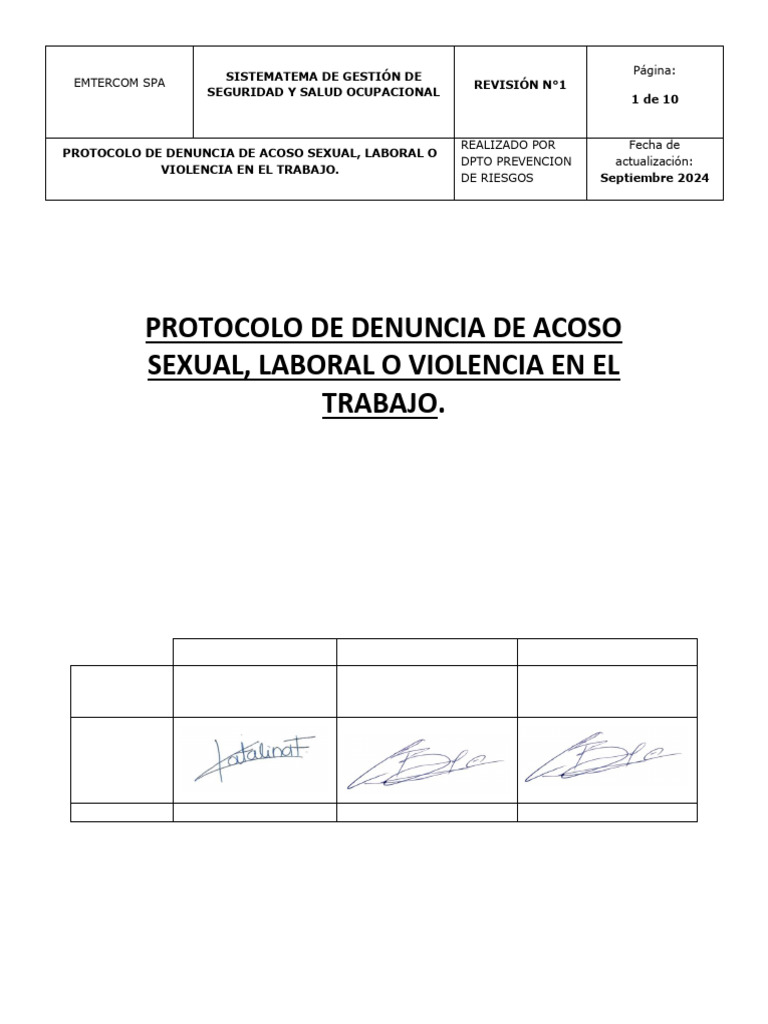 Protocolo de Prevencion Del Acoso Sexual, Laboral y Violencia en El ...