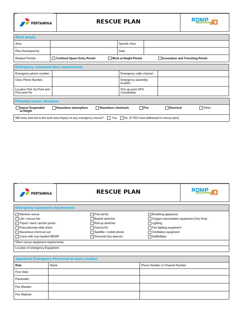 Emergency Rescue Plan Form | PDF | First Aid | Firefighting