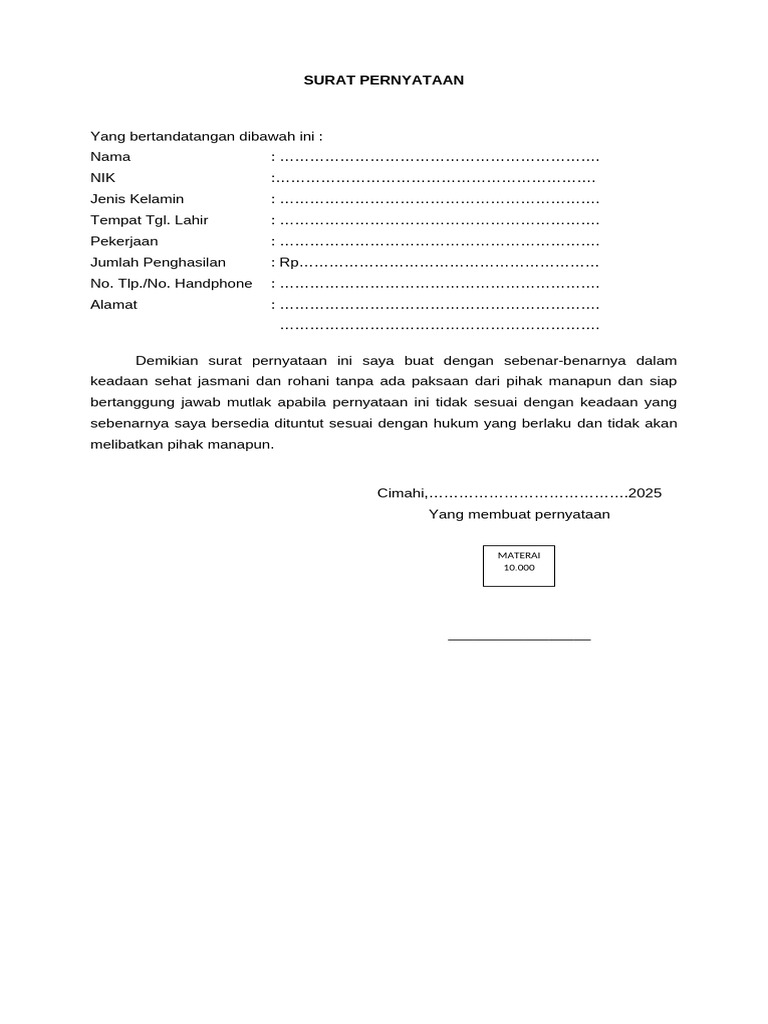 Surat Pernyataan Resmi Pribadi | PDF