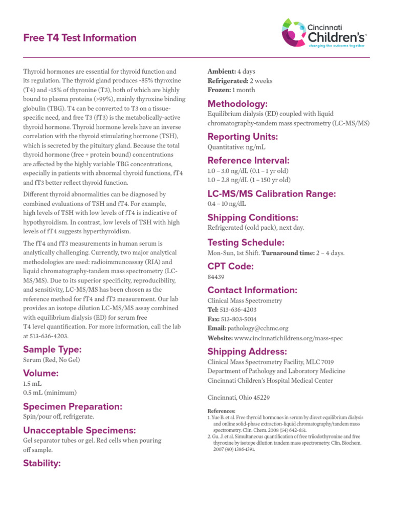 Free T4 Test: Serum Analysis Guide | PDF | Thyroid Stimulating Hormone ...