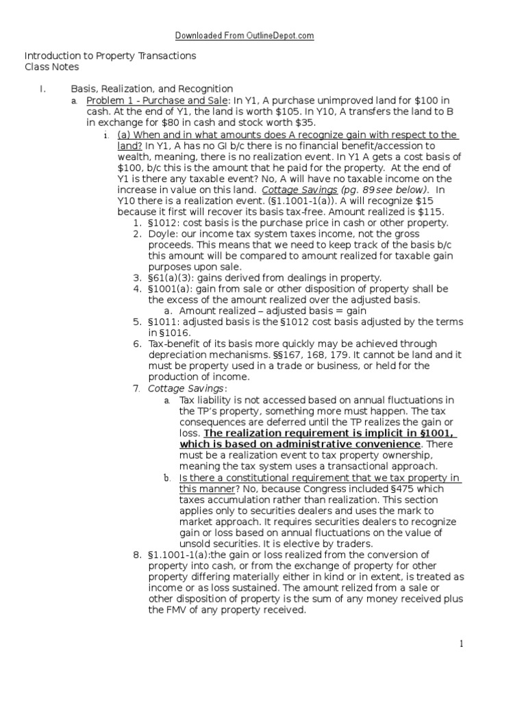 Property Transactions Outline | PDF | Cost Basis | Depreciation