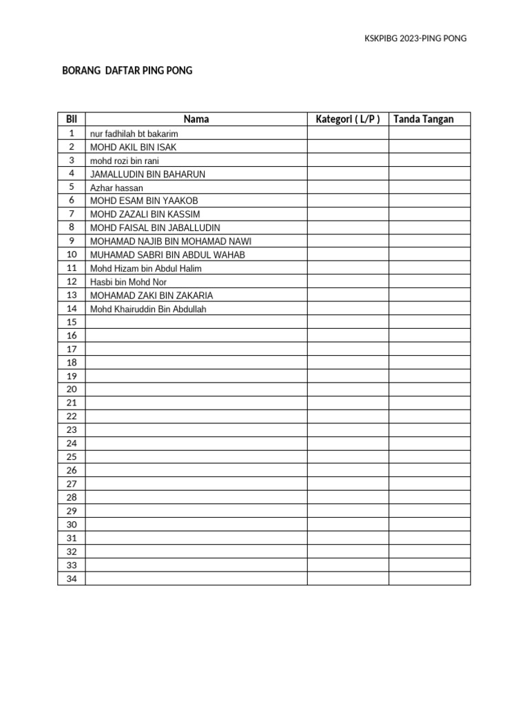 2023 Ping Pong Registration List | PDF