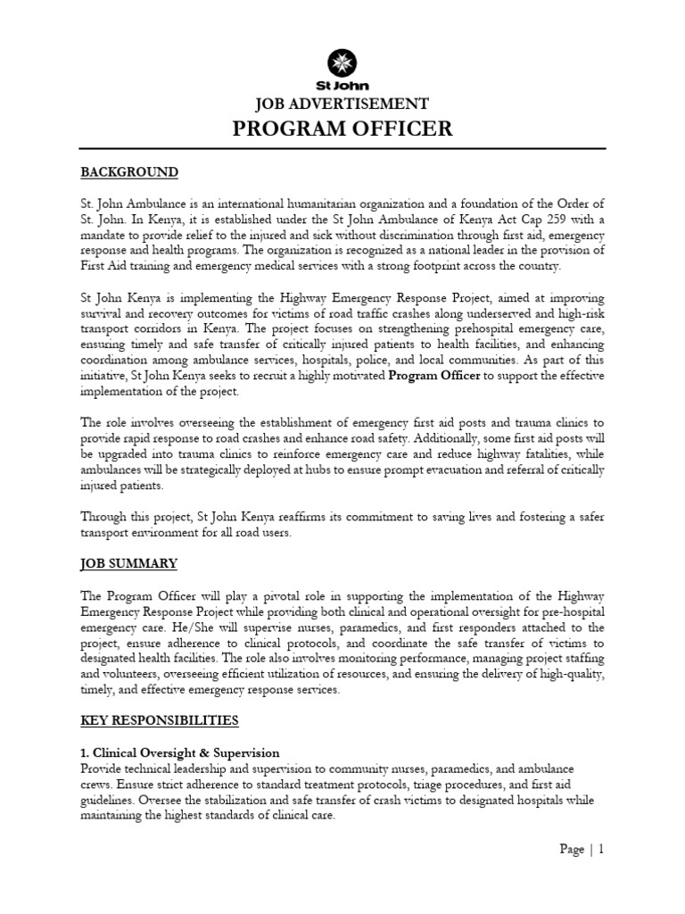 ST John Program Officer Job Advert | PDF | Emergency Medical Services ...