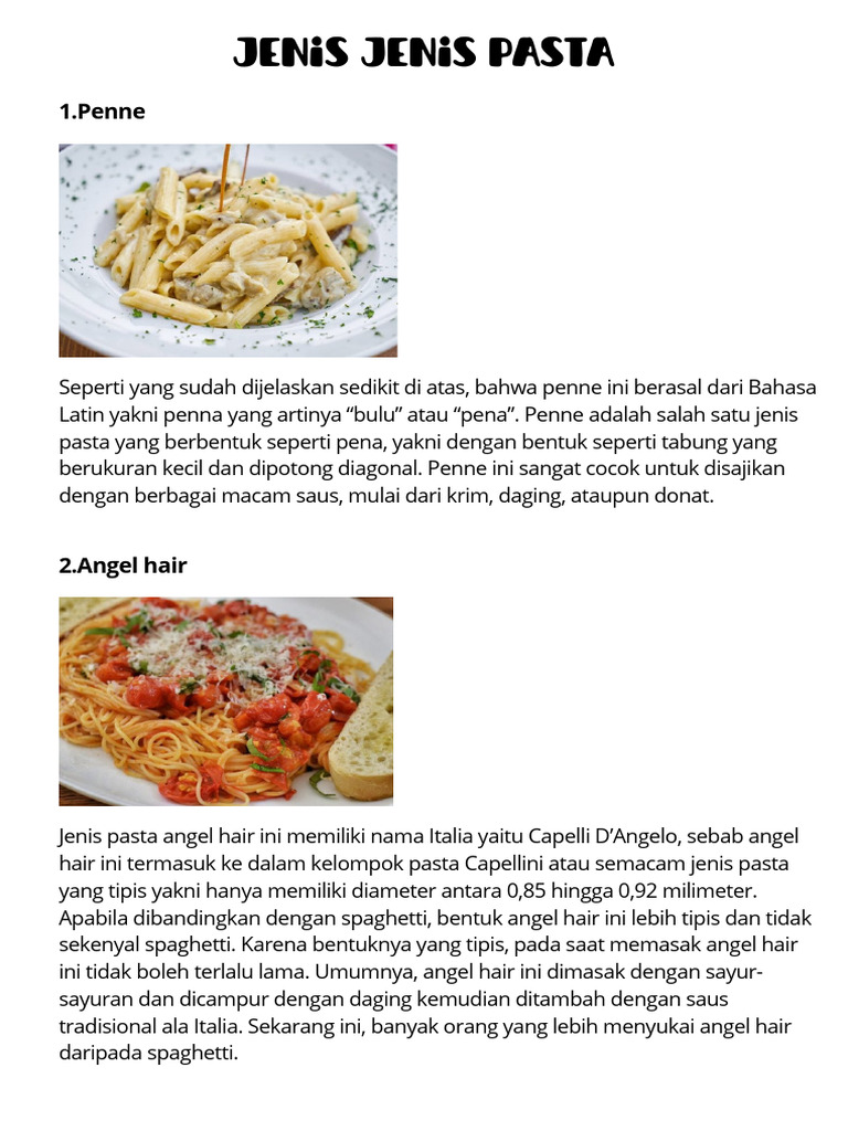 10 Jenis Pasta Populer dan Ciri-cirinya | PDF