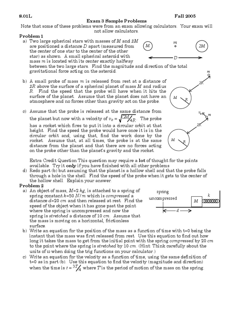Sample Problems for Physics Exam 3 | PDF | Collision | Mass