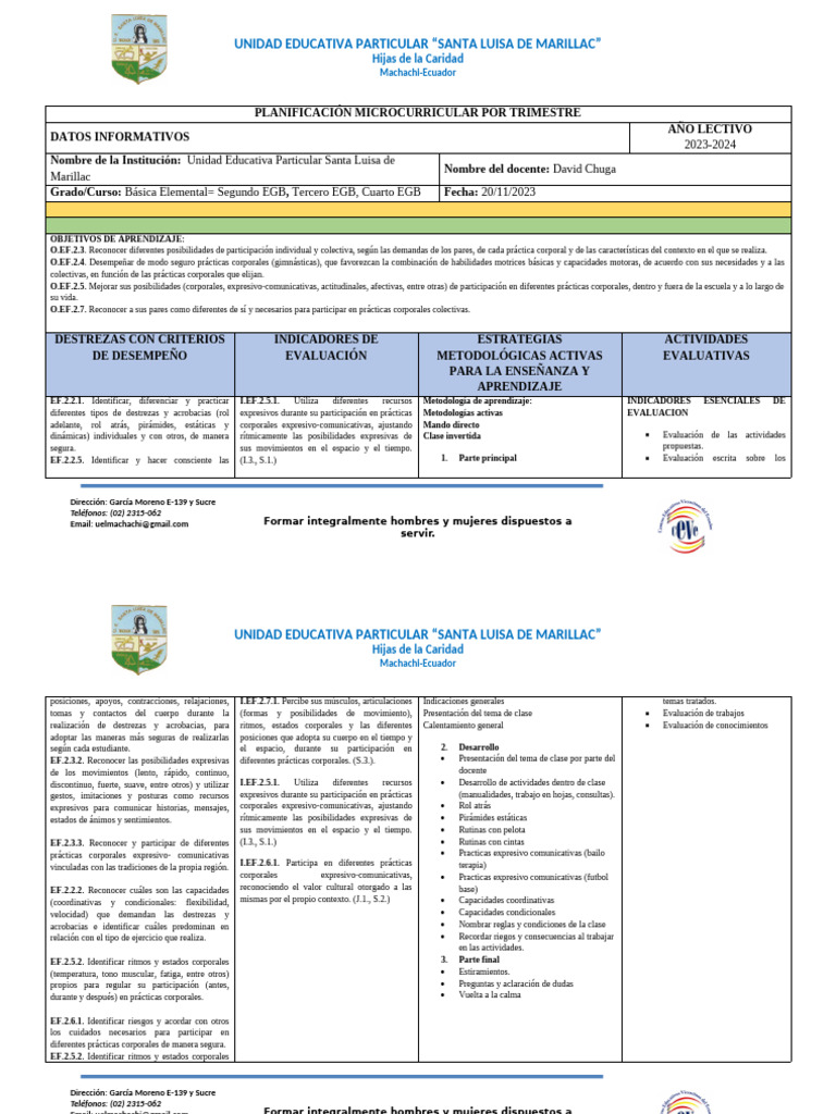 Planificación Educativa 2023-2024 EGB | PDF | Evaluación | Aprendizaje