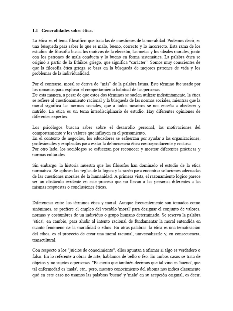 Tema 1. Generalidades Sobre Ética | PDF | Moralidad | Comportamiento