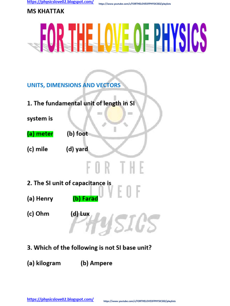 Units and Dimensions in Physics Quiz | PDF | Momentum | Force