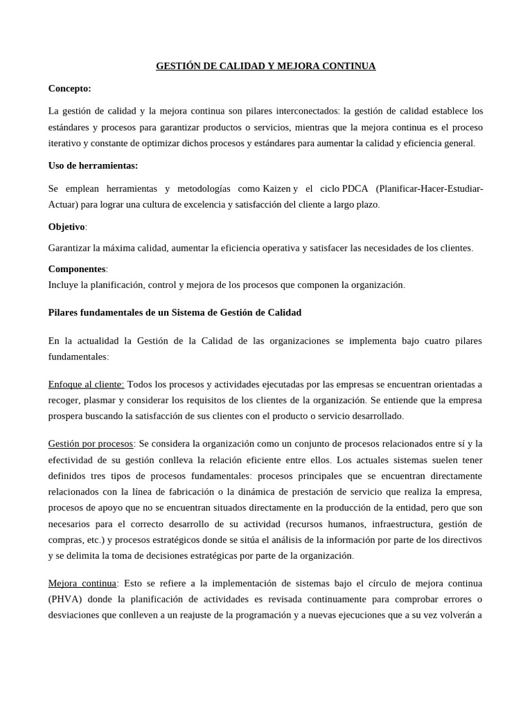 Gestión de Calidad y Mejora Continua | PDF | Calidad (comercial ...