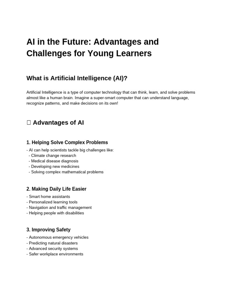 AI in The Future - Advantages and Challenges For Young Learners | PDF