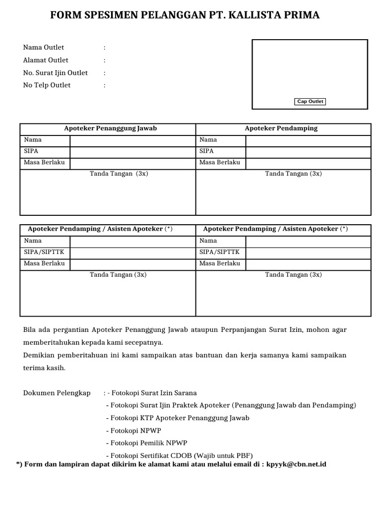 Formulir Spesimen Pelanggan Apoteker | PDF