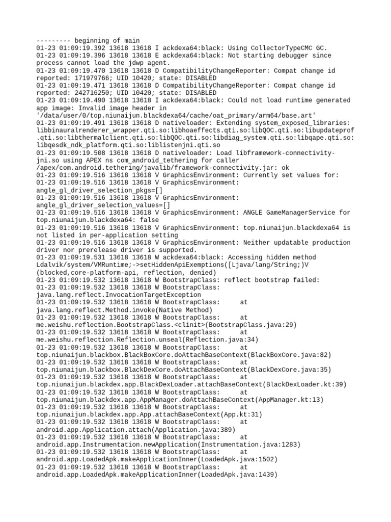 Top - Niunaijun.blackdexa64 Logcat | PDF | System Software | Computer ...