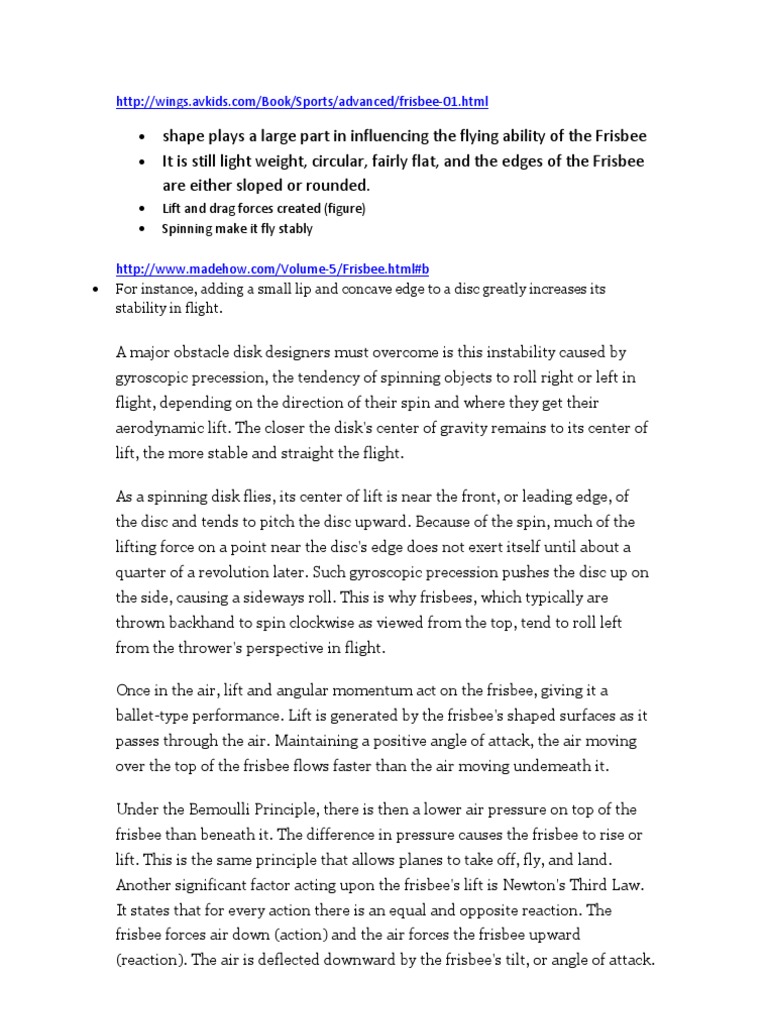 Frisbee Flight Dynamics Explained | PDF | Lift (Force) | Flight