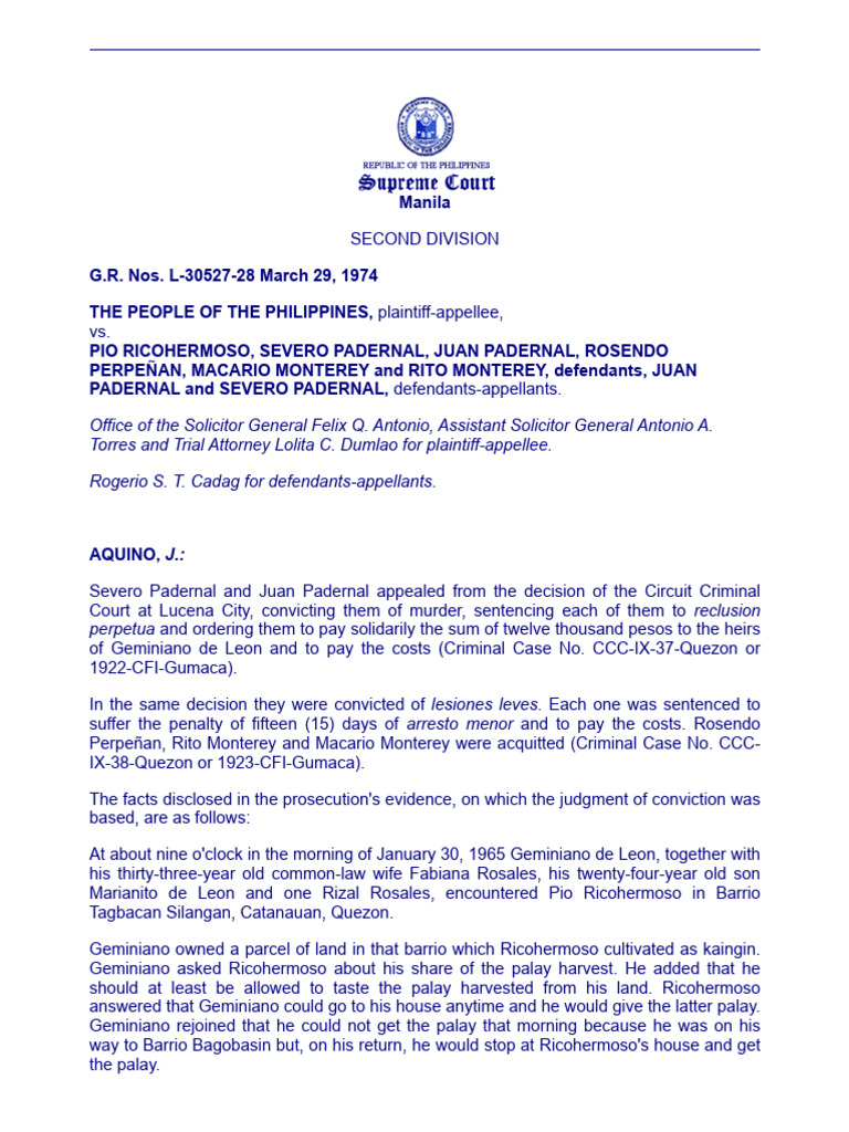 People v. Ricohermoso: Murder Case 1974 | PDF | Common Carotid Artery ...