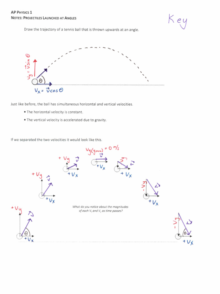 PHYS AP1 Notes Projectiles Launched at Angles KEY | PDF