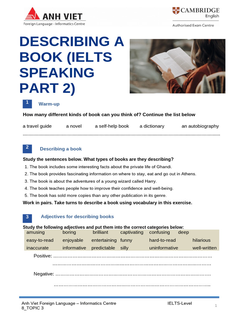 Ielts 8-Topic 5 - Describing A Book-Handout For Student | PDF | Linguistics