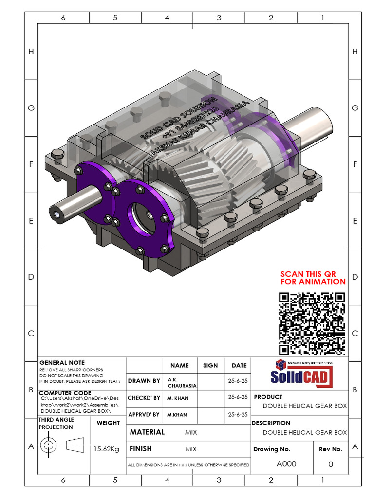 Double Helical Gear Box Assembly Drawing | PDF | Helix | Gear