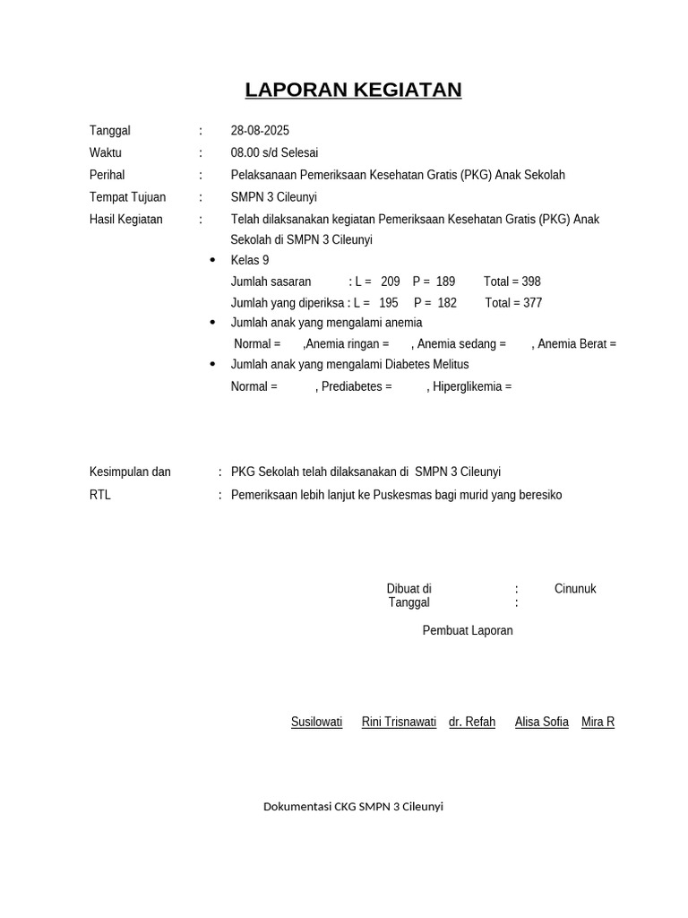 Laporan Pemeriksaan Kesehatan Anak Sekolah | PDF