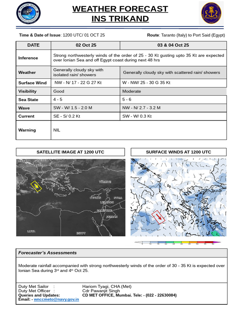 Weather Forecast For Ins Trikand 01 Oct 25 | PDF