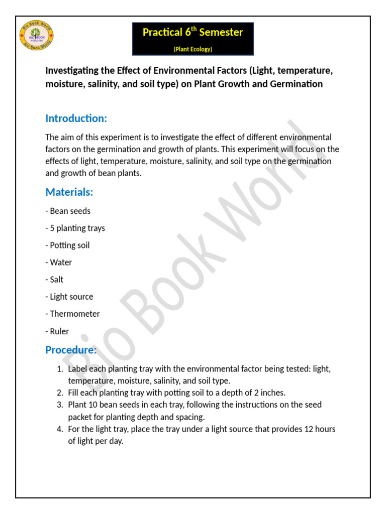 Effect of Environmental Factors (Light, Temperature, Moisture, Salinity ...