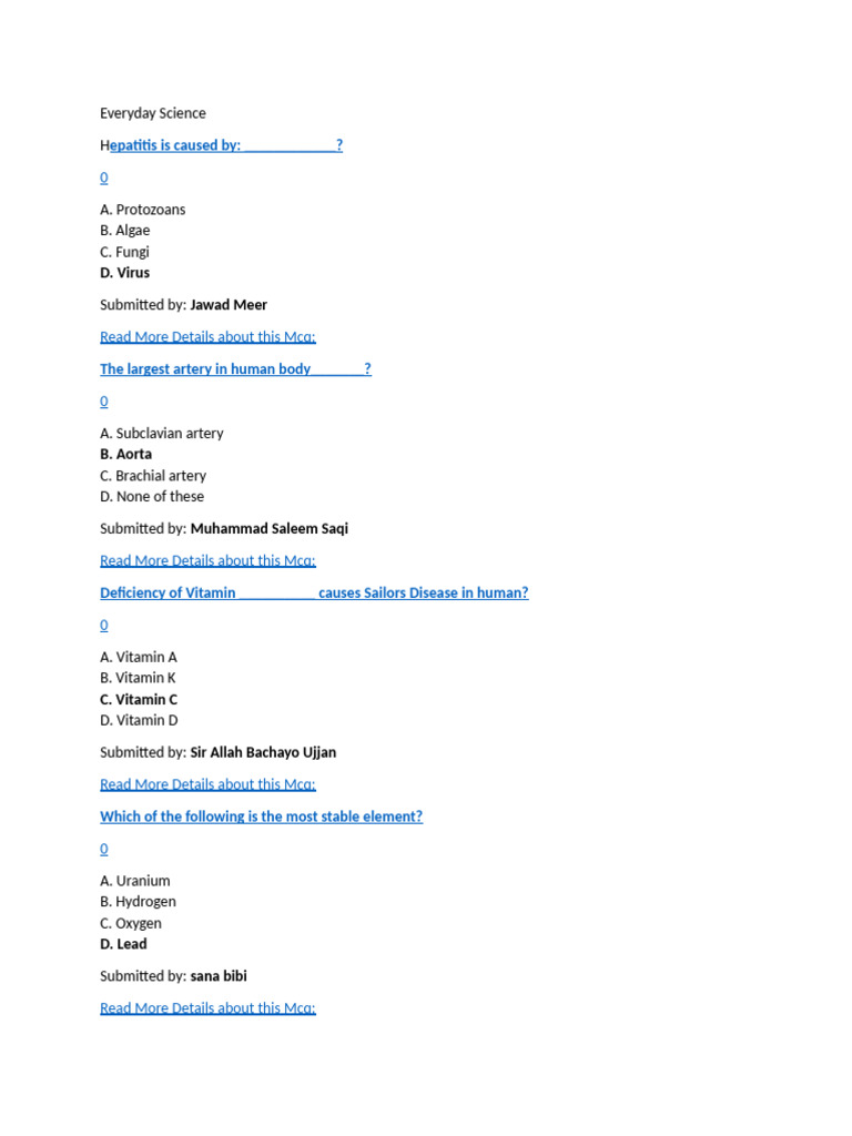 Everyday Science MCQs on Health and Nature | PDF | Atoms | Proton