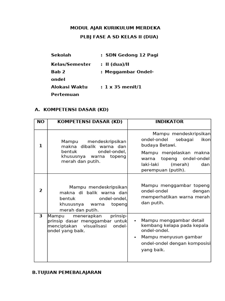 Modul Ajar Kurikulum Merdeka PLBJ Kelas 2b Program Adiwiyata | PDF