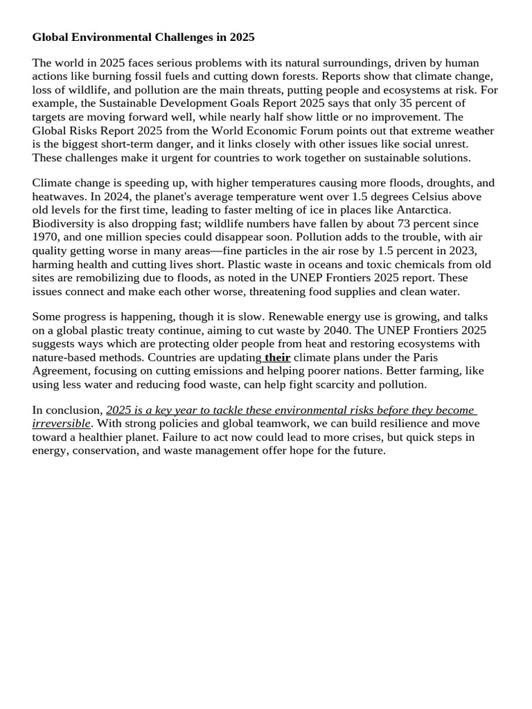 Environmental Challenges Facing 2025 | PDF