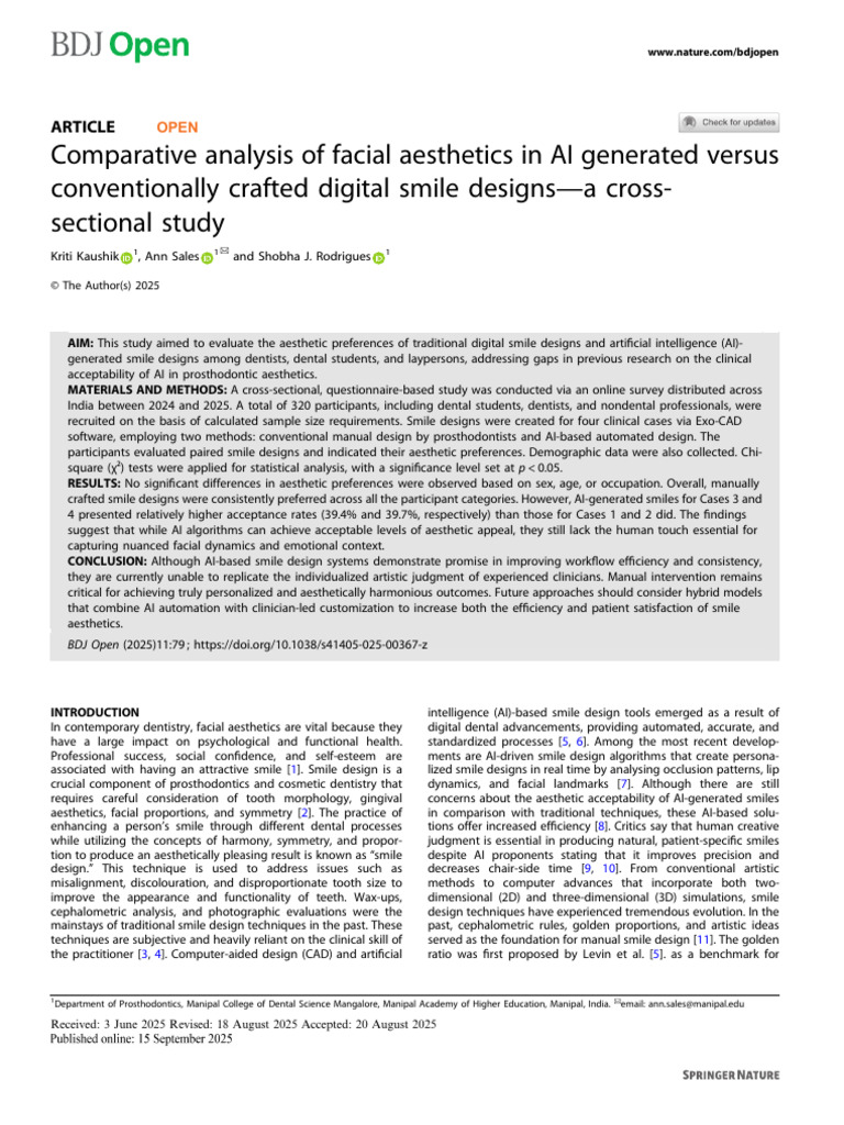 Comparative Analysis of Facial Aesthetics in AI Generated Versus ...