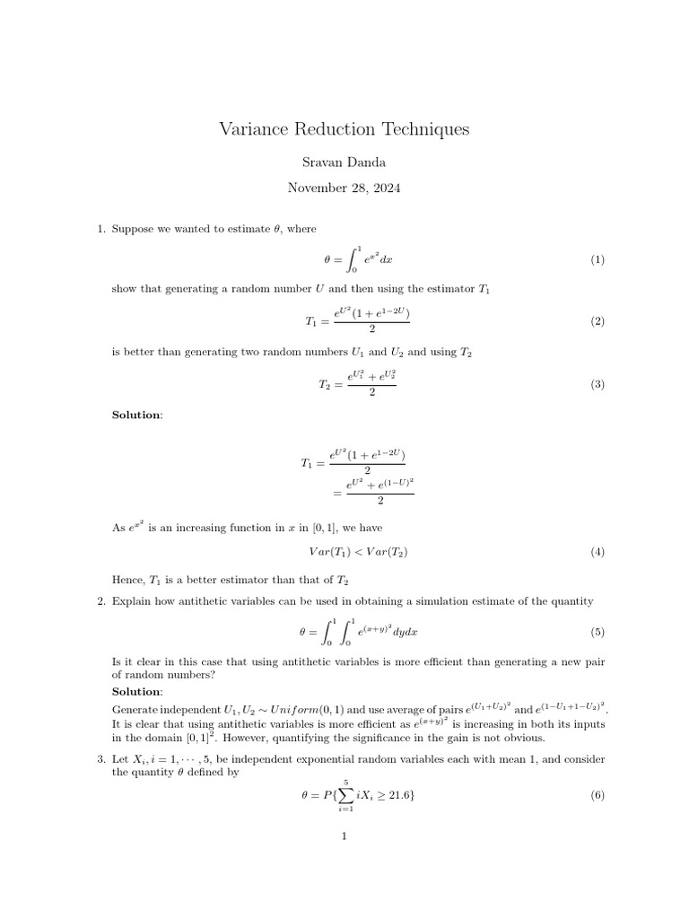 Variance Reduction Techniques in Simulation | PDF | Variance | Estimator