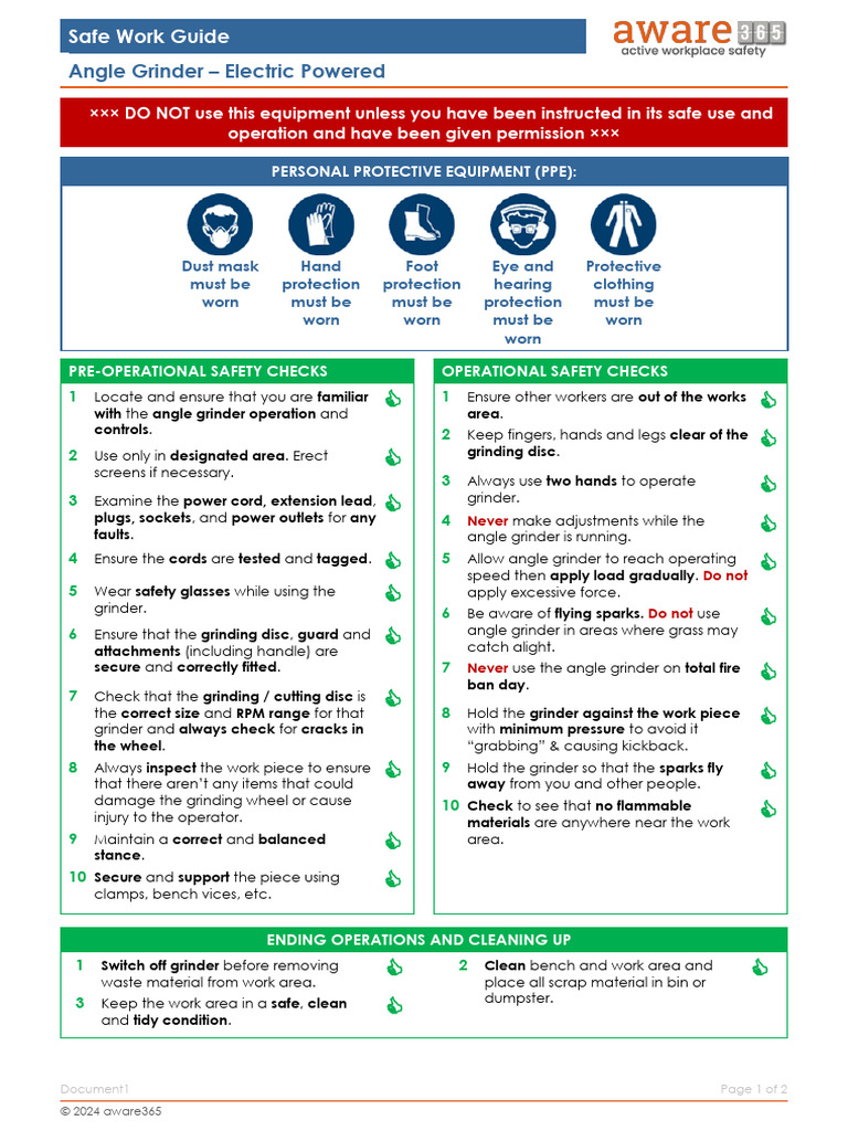 Angle Grinder Safety Guidelines | PDF | Mill (Grinding) | Ac Power ...