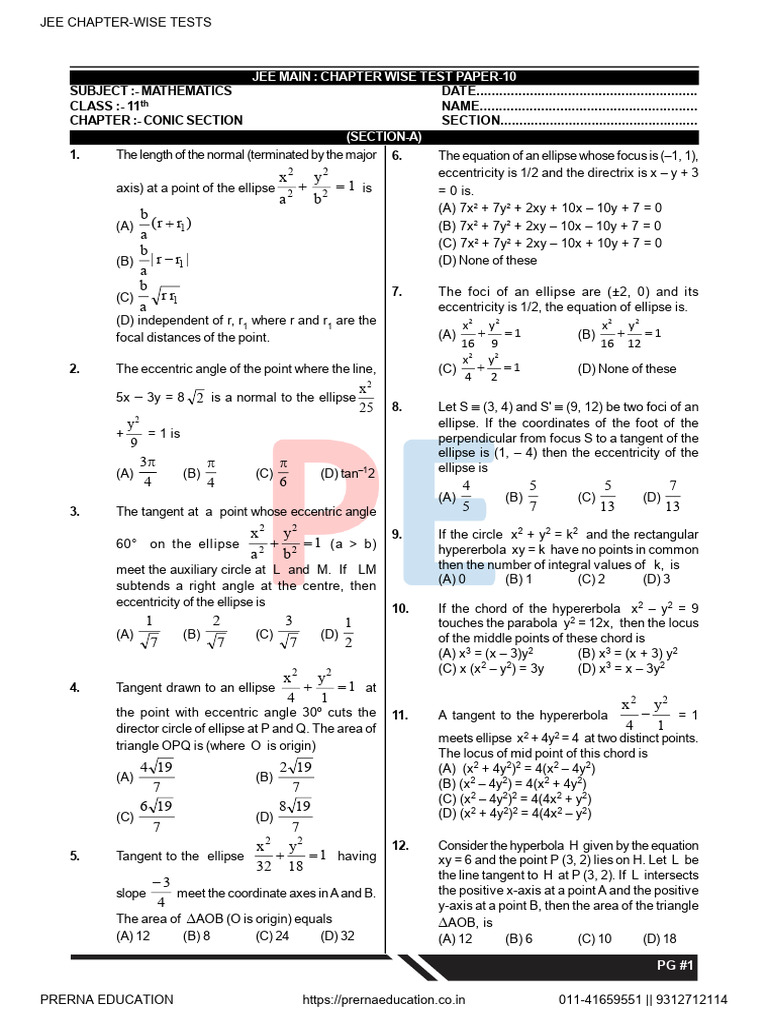 Conic Sections Practice Problems | PDF | Ellipse | Analytic Geometry