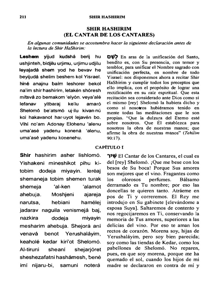 Lectura de Shir HaShirim | PDF