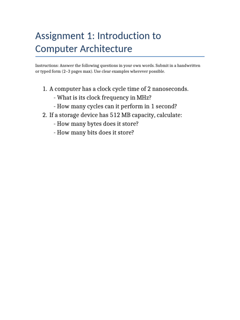 Computer Architecture Assignment Guide | PDF