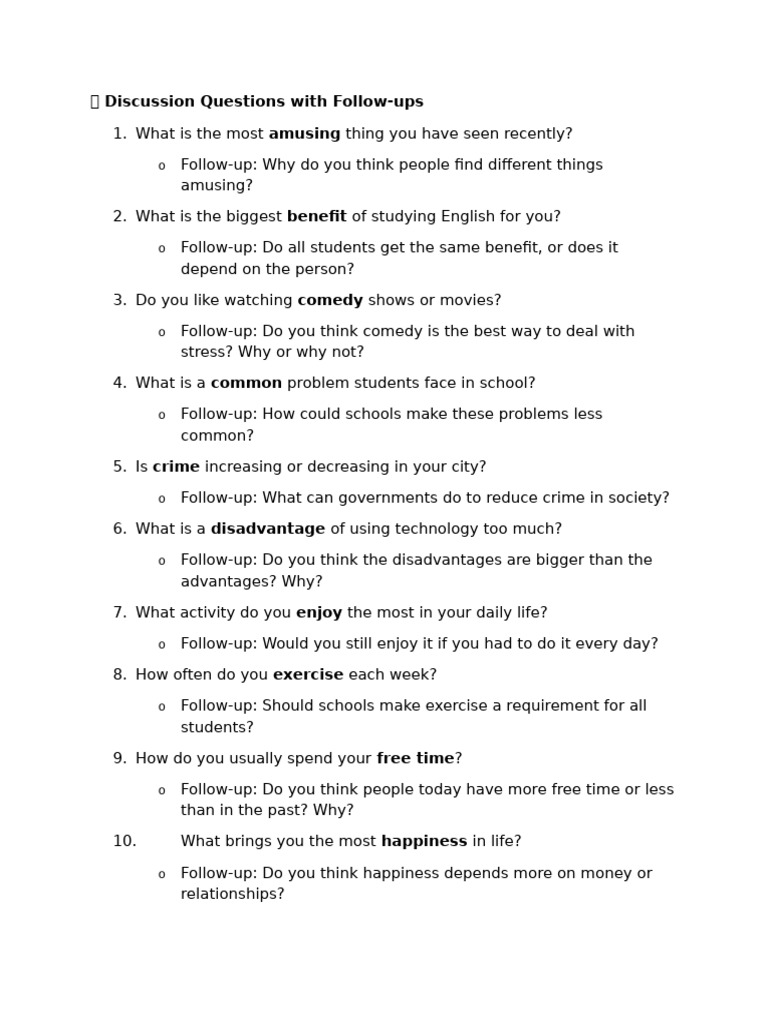 Engaging Discussion Questions & Follow-ups | PDF | Psychological ...
