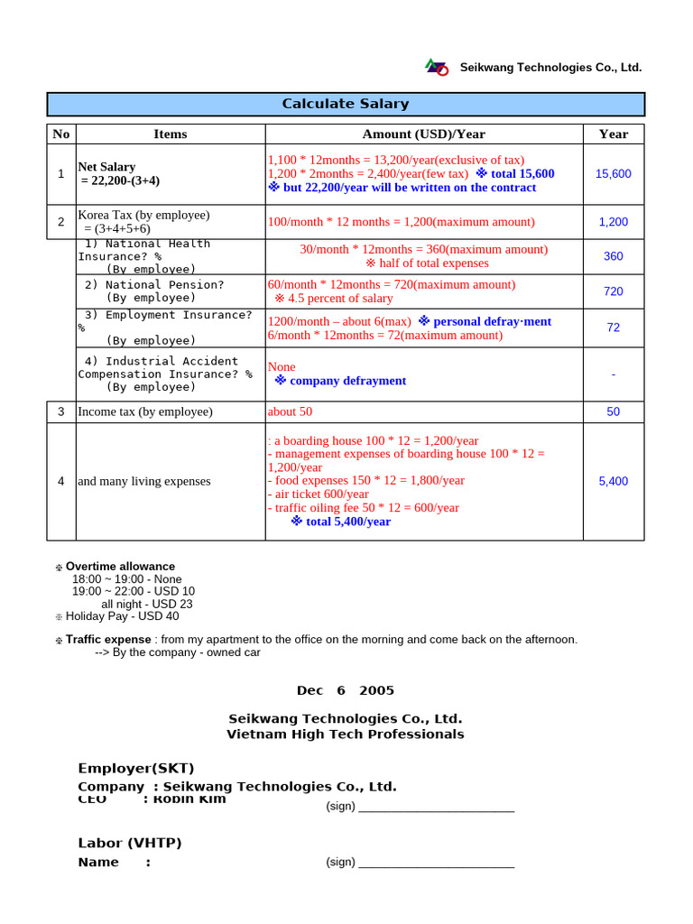 Seikwang Tech Salary Breakdown Guide | PDF | Salary | Employment
