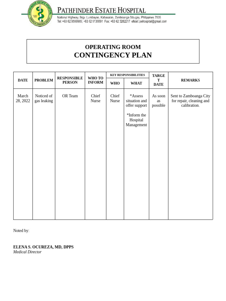 Operating Room Gas Leak Contingency Plan | PDF