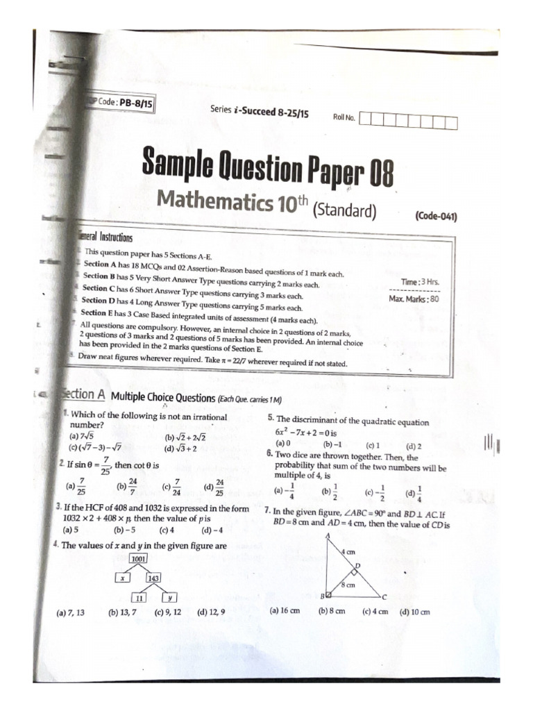 Sample Question Paper 08 | PDF