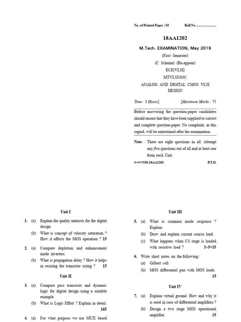 CMOS VLSI Design Exam Questions | PDF | Mosfet | Electronic Engineering