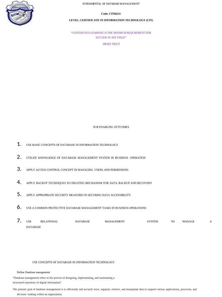 Database Management Fundamentals Guide | PDF | Databases | Database ...