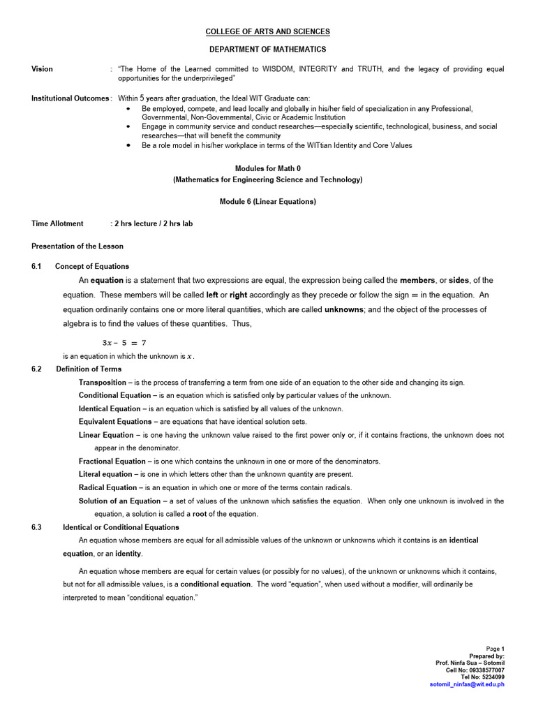 Module 6 Math 0 No Header | PDF | Equations | Variable (Mathematics)