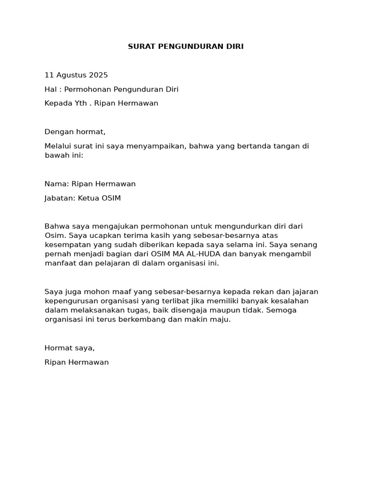 Surat Pengundaran Diri Ripan | PDF