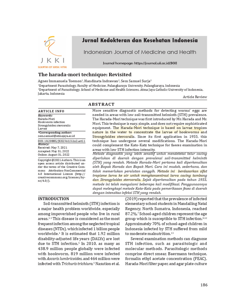 Harada-Mori Technique for Hookworm Diagnosis | PDF | Infection ...