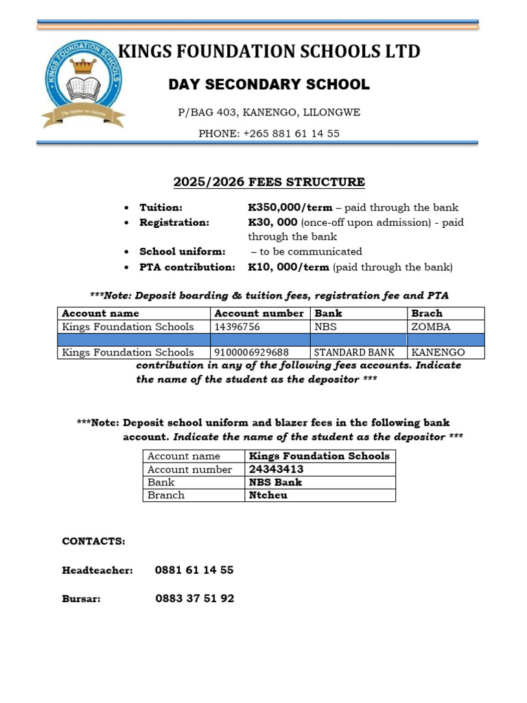 KF Day Sec Sch-Fees Structure | PDF