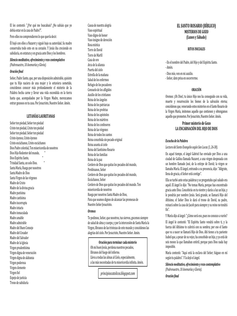 Oración y Misterios del Santo Rosario | PDF | María, madre de Jesús ...
