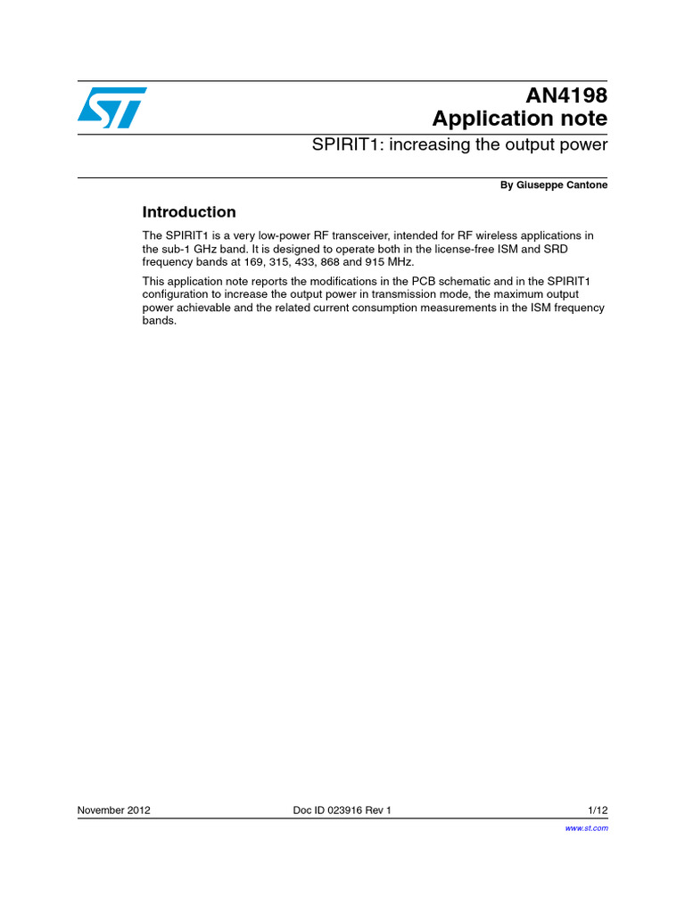Boosting SPIRIT1 Output Power Guide | PDF | Electronics | Electrical ...