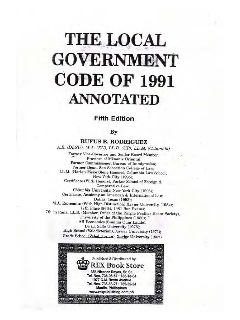 Local Government Code of 1991 Annotated by Rufus Rodriguez | PDF